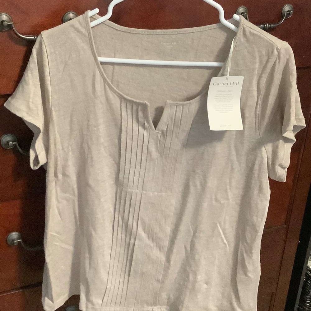 Garnet hill organic linen pleated front tee new with tags